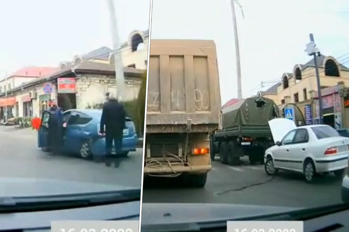 Bakıda yük maşını ilə Prius toqquşdu - VİDEO Bakıda yük maşını ilə Prius toqquşdu - VİDEO