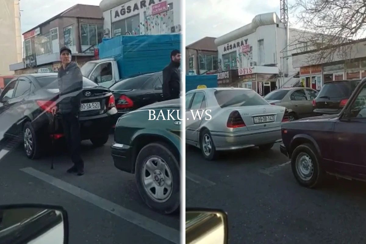 3 cərgə düzülən taksilər vətəndaşlara maneə törədir - VİDEO