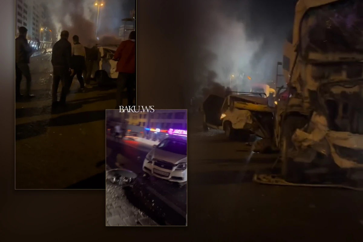 Bakıda 5 avtomobilin toqquşduğu, birinin yandığı qəzadan GÖRÜNTÜLƏR - VİDEO - YENİLƏNİB