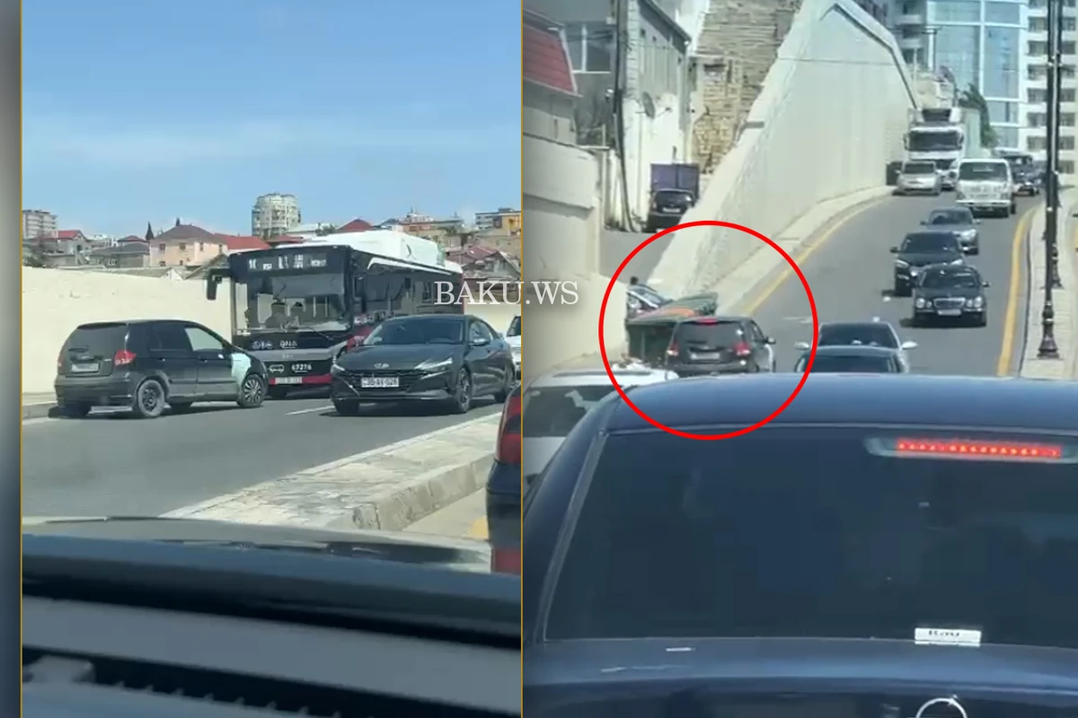 Paytaxtda daha bir sürücü yolun əks istiqaməti ilə sürdü, avtobusun yolunu kəsdi - VİDEO