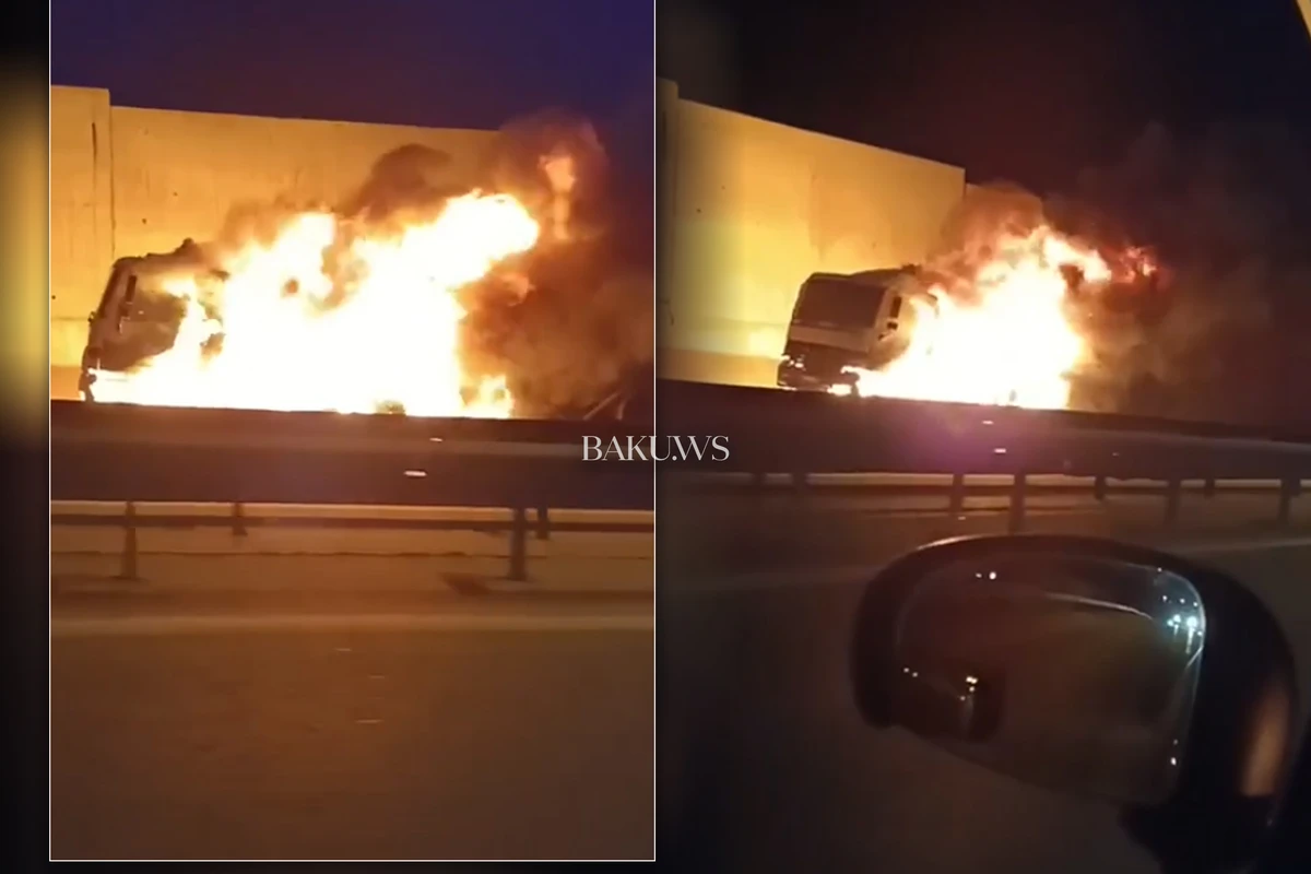 Bakı dairəvi yolunda qorxulu anlar! - Yük maşını yandı - ANBAAN VİDEO