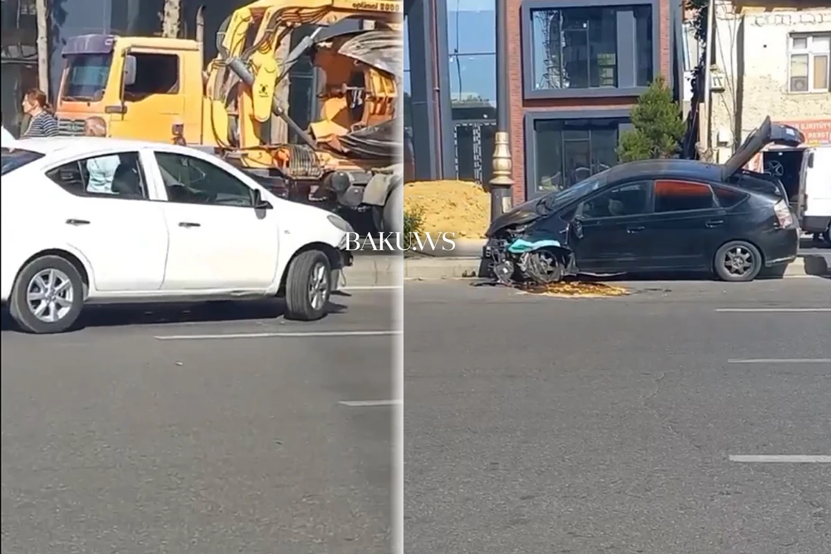 Bakıda qəza - Prius işıq dirəyinə çırpıldı - VİDEO Bakıda qəza - Prius işıq dirəyinə çırpıldı - VİDEO