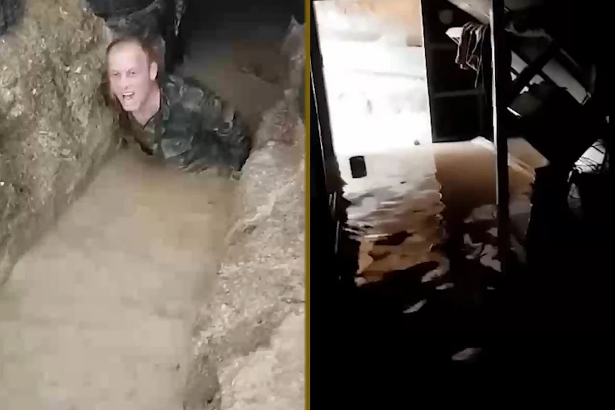 Ermənistan ordusunun acınacaqlı vəziyyəti: Səngərlər sel sularının altında qaldı - VİDEO