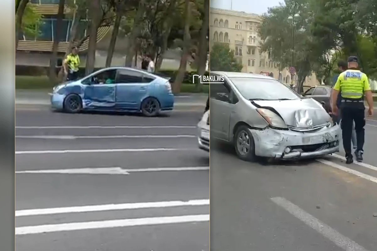 Funikulyorun qarşısında iki Prius bir-birinə çırpıldı - VİDEO