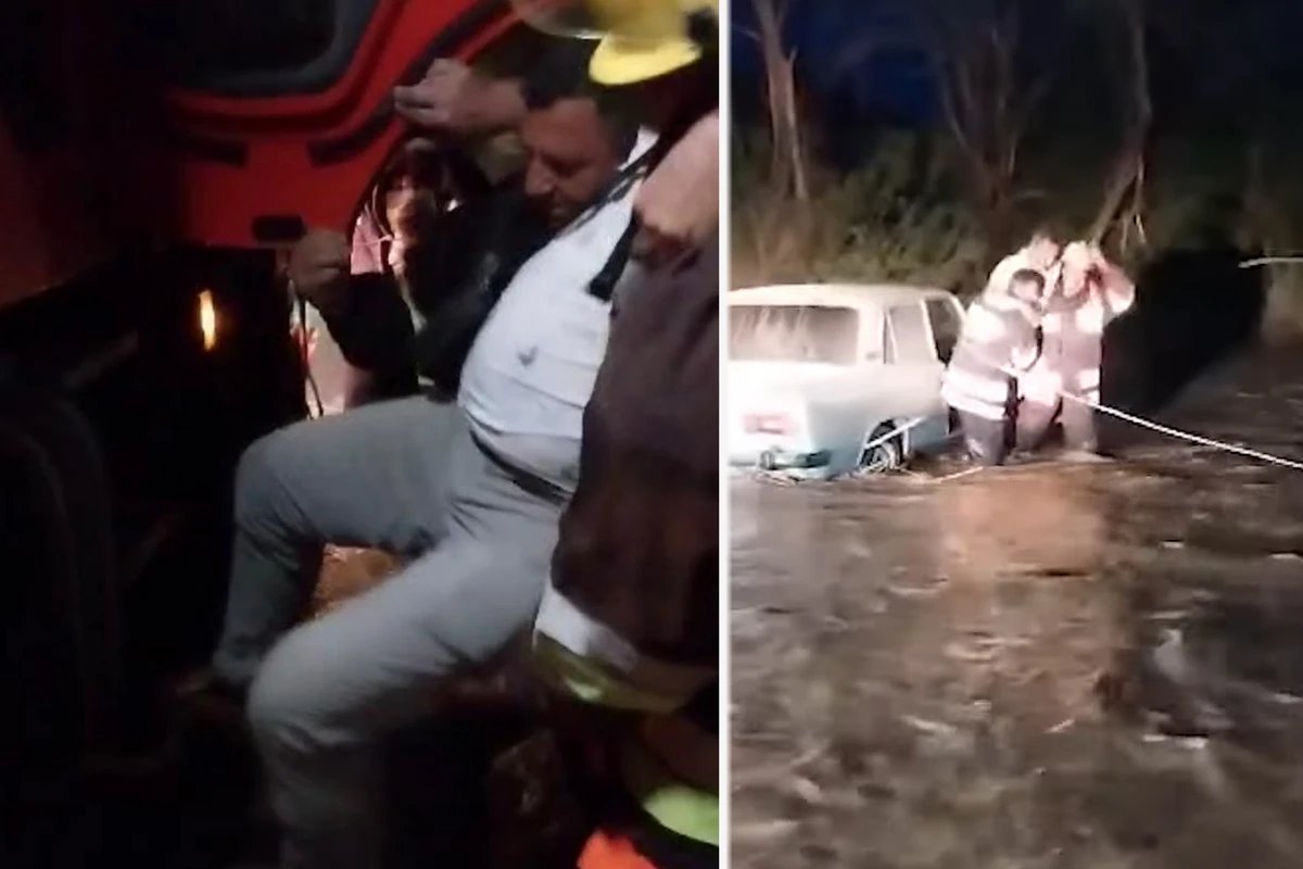 Azərbaycanda sel zamanı avtomobildə köməksiz qalan əcnəbi xilas edilib - FOTO/VİDEO