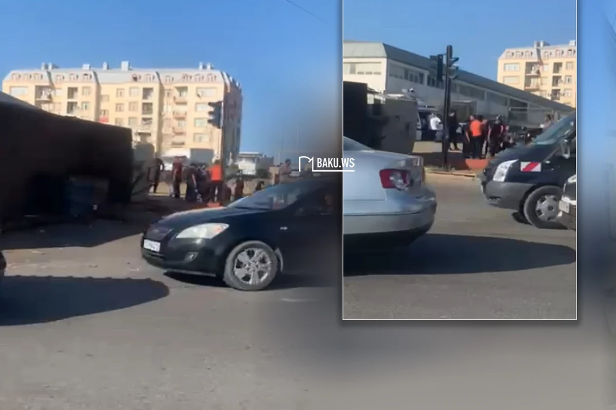 В Масазыре опрокинулся грузовик - ВИДЕО