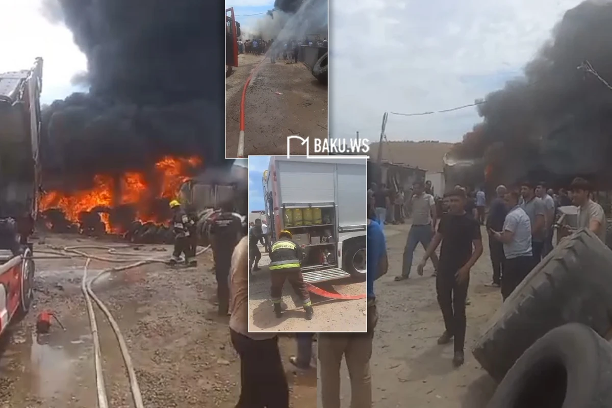 В бакинском автопарке горят две фуры - ВИДЕО
