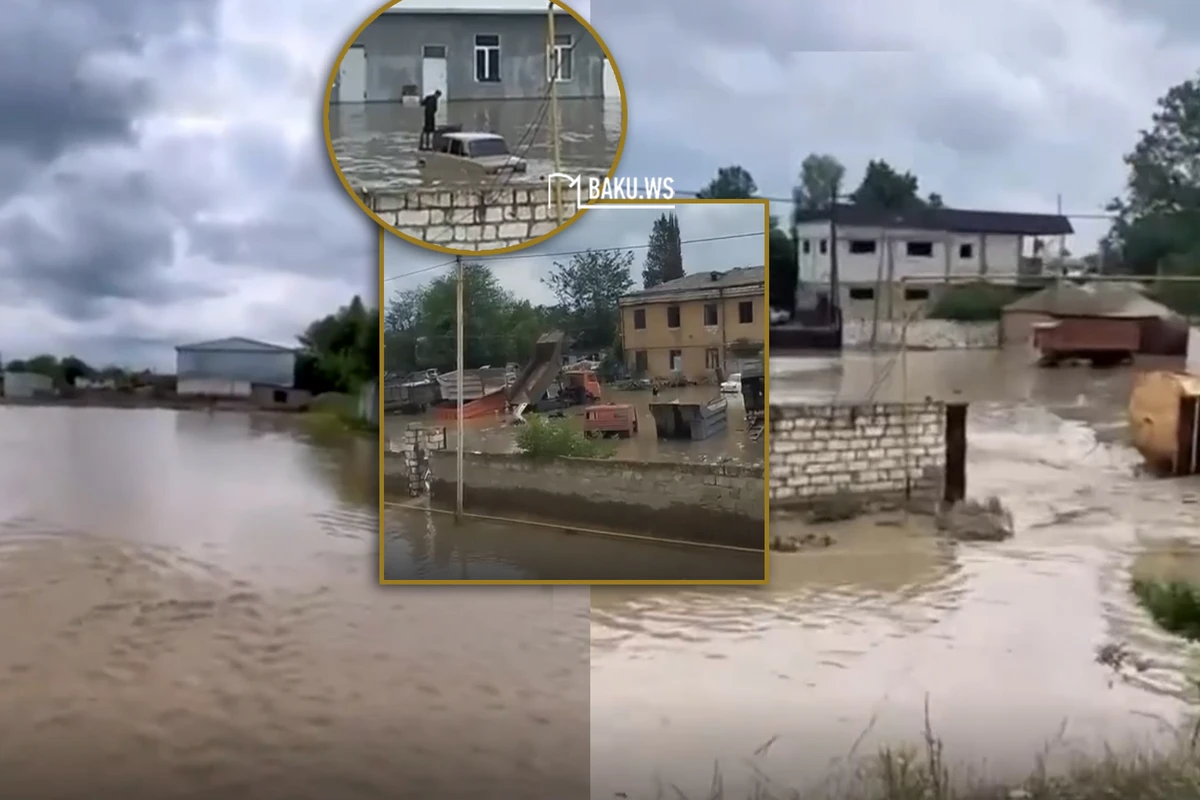 В Газахском районе разлилась река, затопило парк и больницу - ВИДЕО