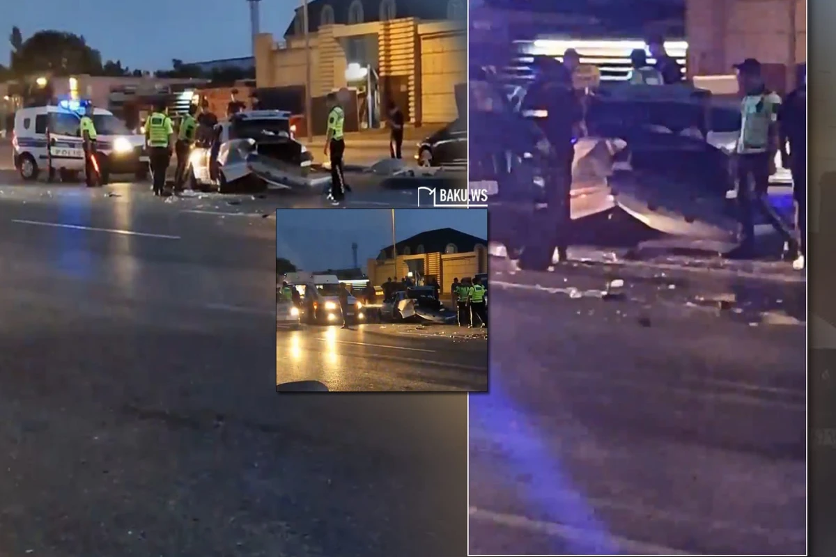 Bakıda Mercedes dirəyə çırpıldı, köməyə gedən uşaqları Prado vurub qaçdı - VİDEO