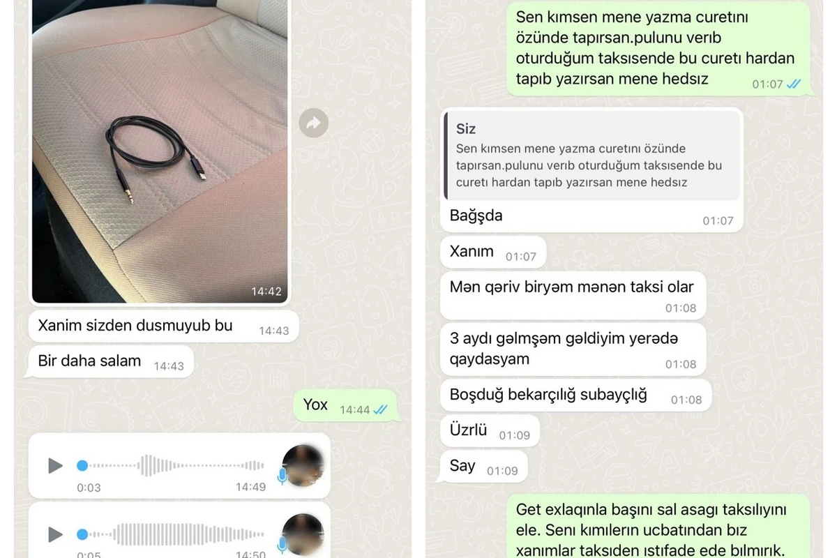 Bəzi taksi sürücülərindən xanım sərnişinlərə qeyri-etik və ya aidiyyatsız MESAJLAR - FOTO