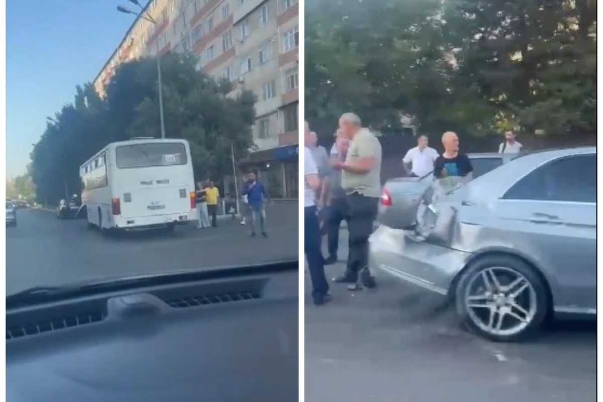 Bakıda əyləci tutmayan avtobus 9 maşını əzdi - VİDEO
