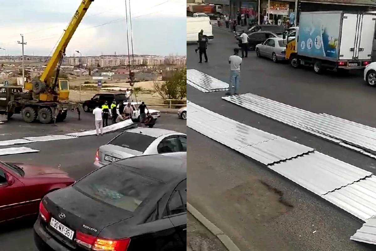 Bakıda “Kamazdan dağılan şiferlər yolu bağladı - VİDEO