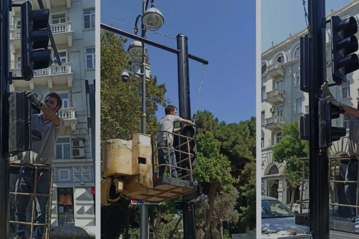 В Баку на ряде улиц установлены новые светофорные столбы - ВИДЕО