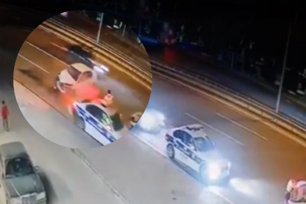 Bakıda yol polislərinin ölümdən son anda xilas olmalarının ANBAAN GÖRÜNTÜSÜ
