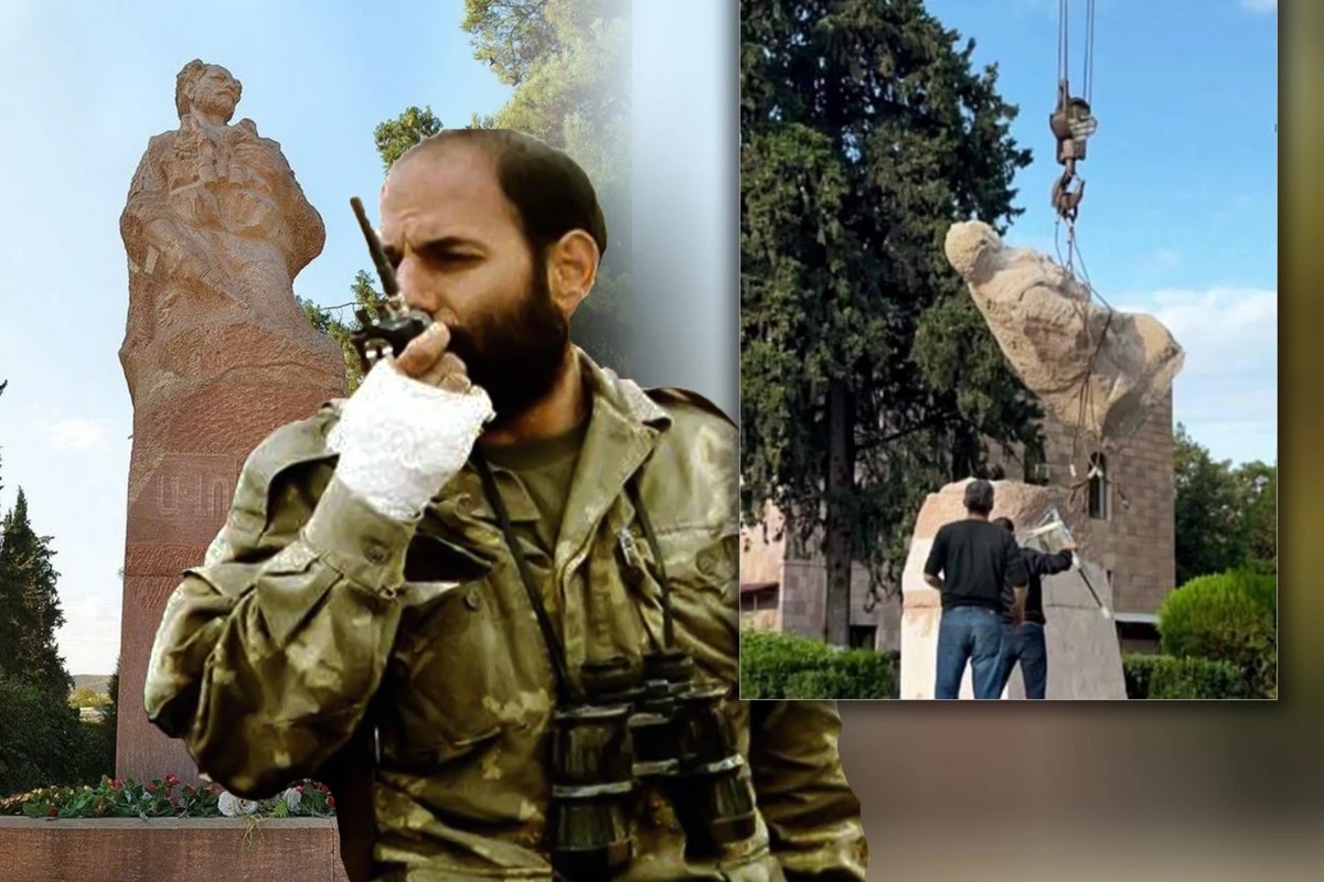 Xocavənddə erməni terrorçu Monte Melkonyanın abidəsi sökülüb - FOTO