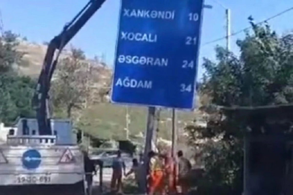 Şuşa-Xankəndi yolunda yeni yol nişanı quraşdırılıb - VİDEO