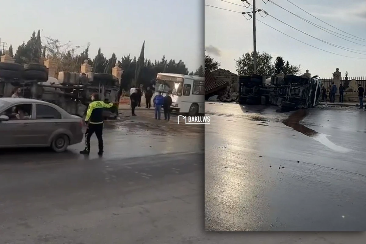 В Абшероне возле остановки опрокинулась бетономешалка, погибла женщина - ВИДЕО
