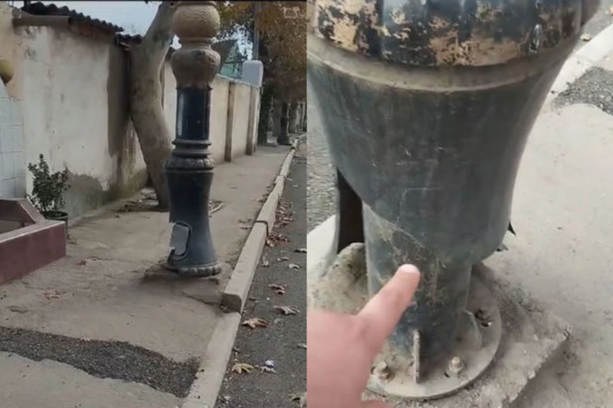 Gəncədə təhlükə saçan qəzalı işıq dirəyi - VİDEO