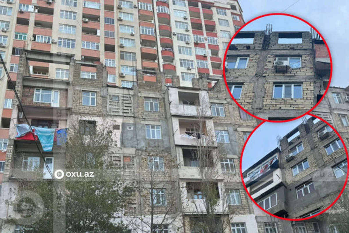 Bakıda TƏHLÜKƏ: Yaşayış binasına mərtəbələr artırılır - FOTO/VİDEO