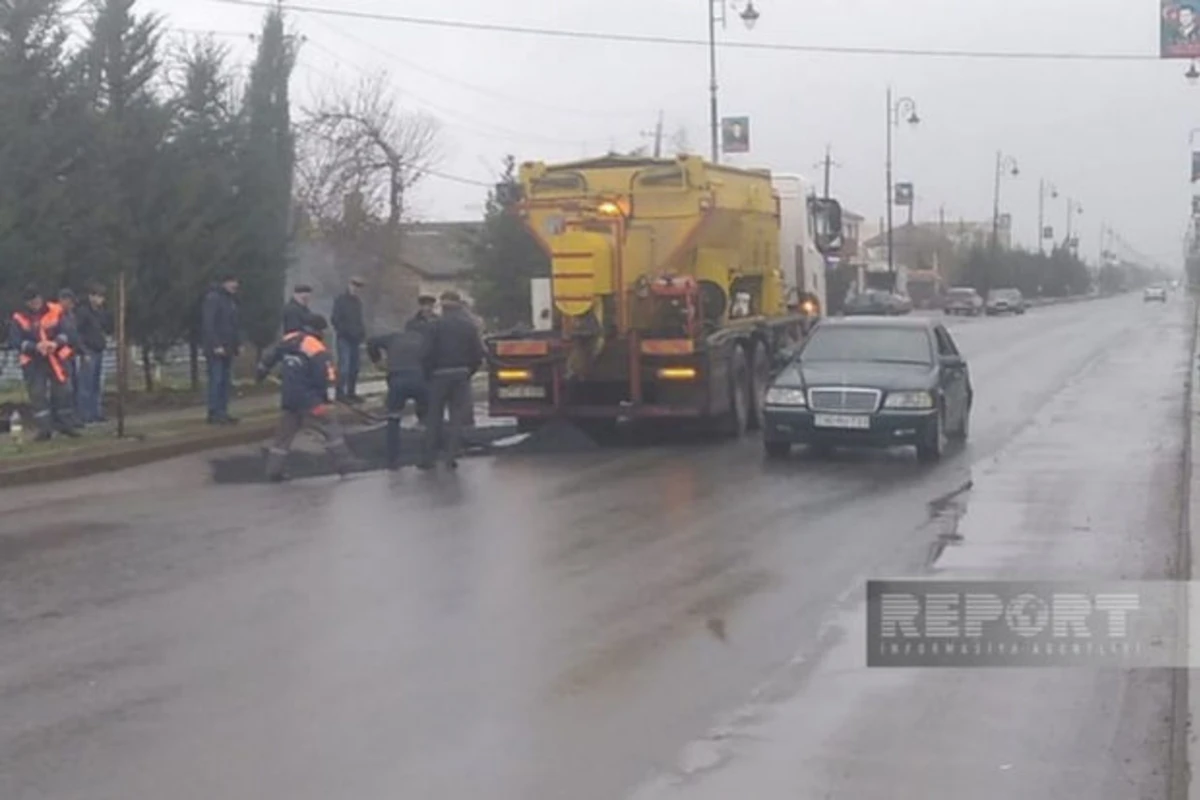 Cəlilabadda çökən yol təmir olunub - FOTO