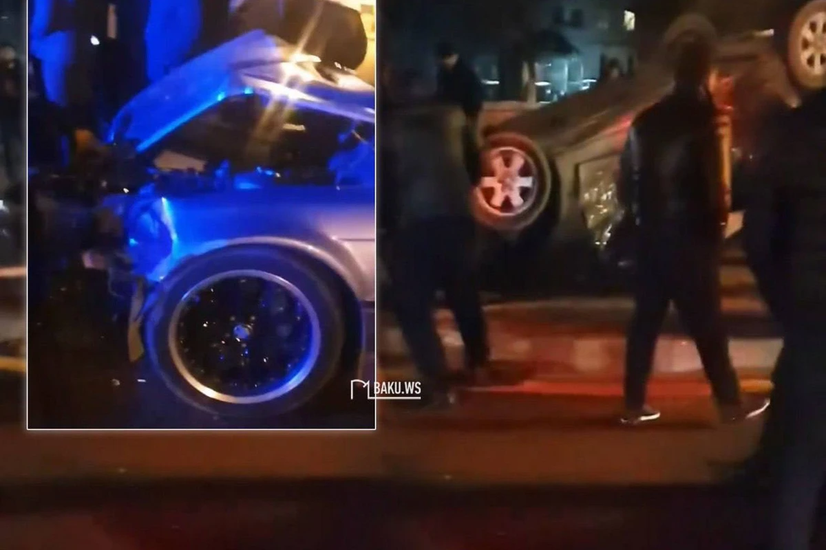 Bakının mərkəzində BMW “Prius”a çırpıldı - Xəsarət alanlar var - VİDEO