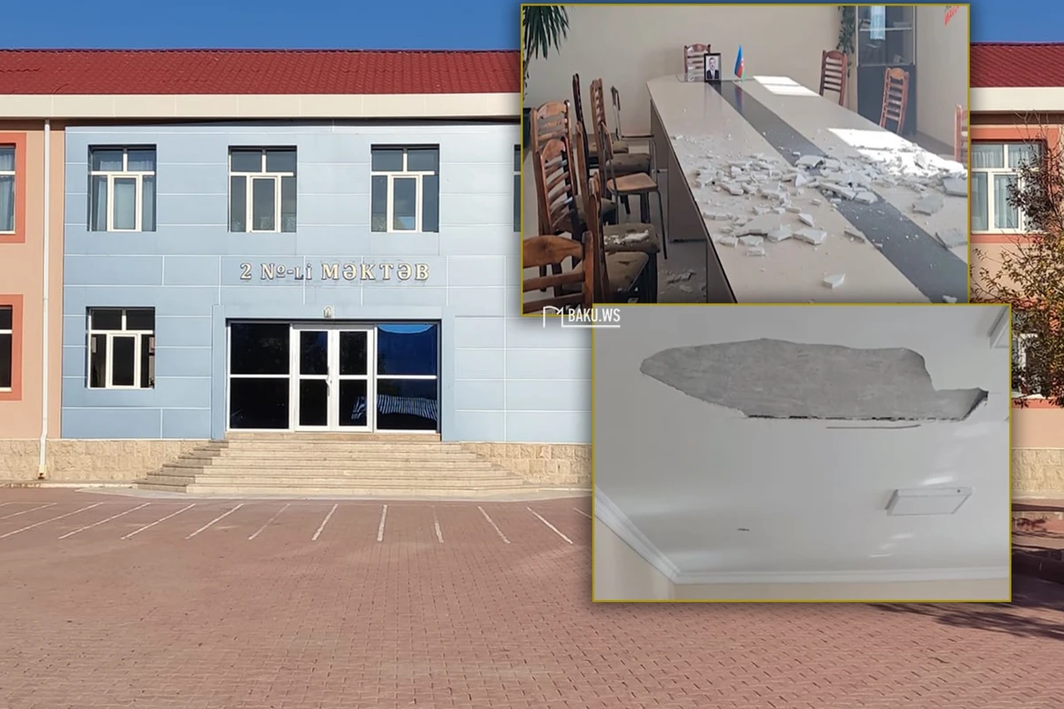 Naxçıvanda məktəbin tavanın bir hissəsi uçdu, müəllim xəsarət aldı - VİDEO