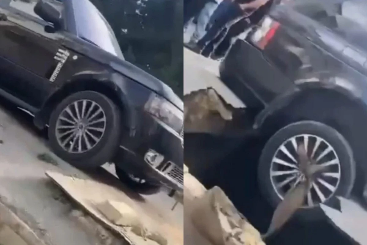 Bakıda Range Rover çıxılmaz vəziyyətdə qaldı - VİDEO