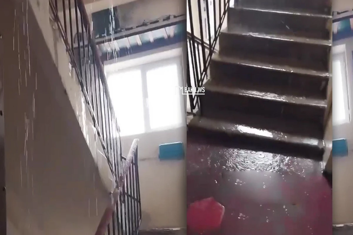 В Баку сосед затопил подъезд здания  - ВИДЕО
