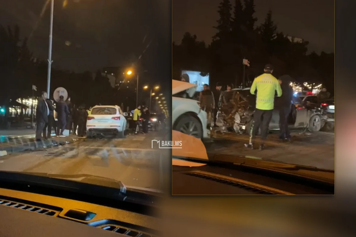 Цепная авария в Баку: столкнулись три автомобиля - ВИДЕО