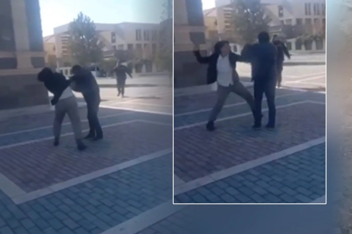 В Азербайджане женщина избила мужчину на улице - ВИДЕО