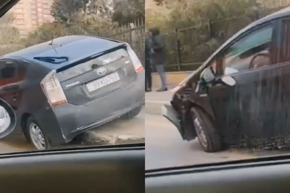 Bakıda “Prius” “BakuBus”un avtobusu ilə toqquşub - VİDEO