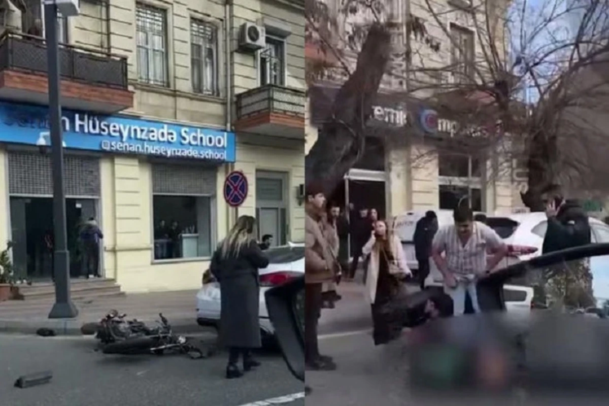 Bakıda ağır qəza: Avtomobil motosikletçini bir neçə metr irəli tullayıb - VİDEO