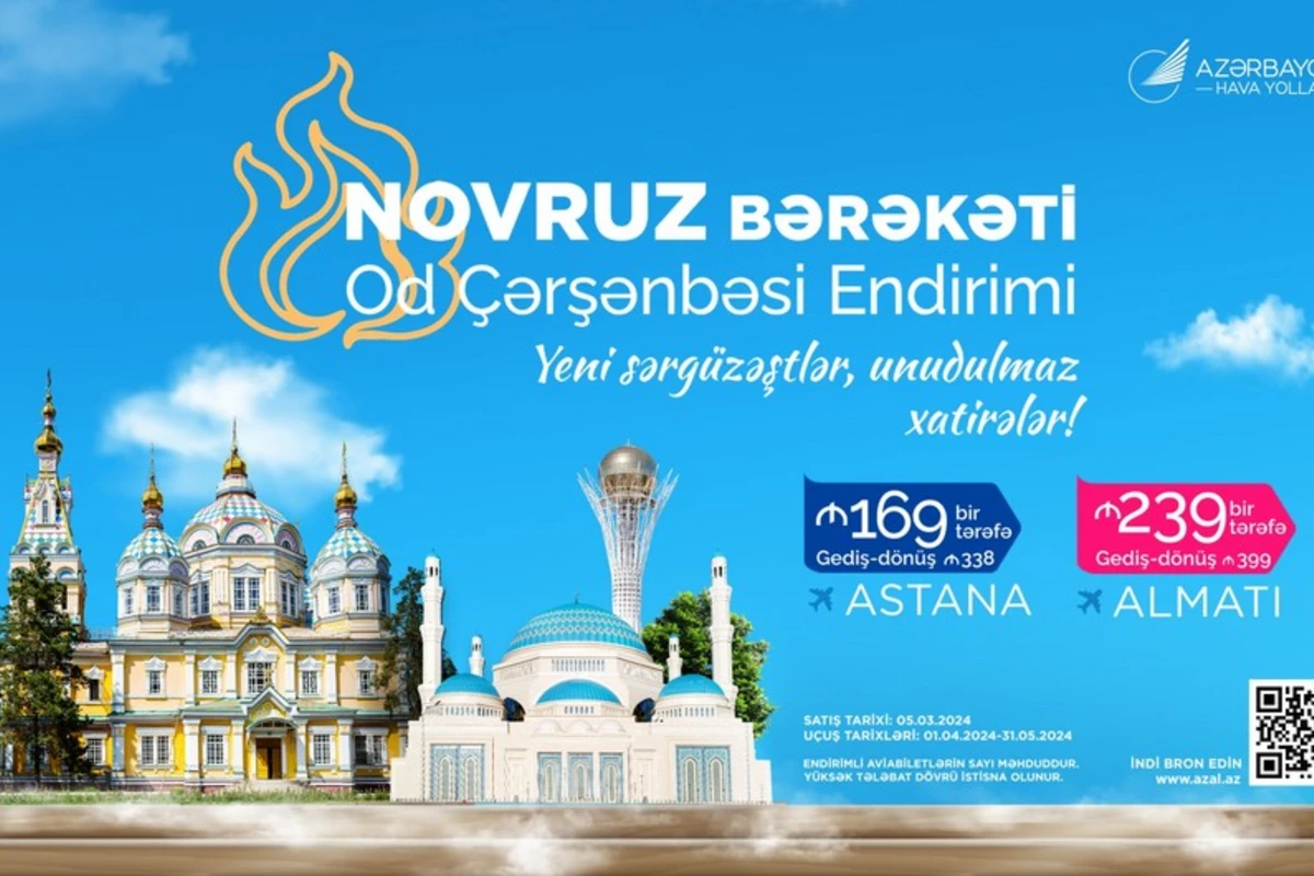 AZAL Od çərşənbəsində Almatı və Astanaya aviabiletlərə endirim təklif edir