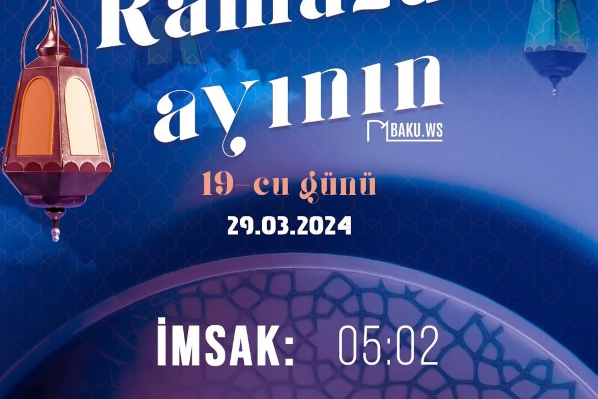 Ramazan ayının on doqquzuncu gününün imsak, iftar və namaz vaxtları