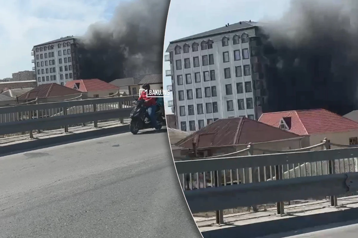 Пожар в многоэтажном здании в Хырдалане - ВИДЕО