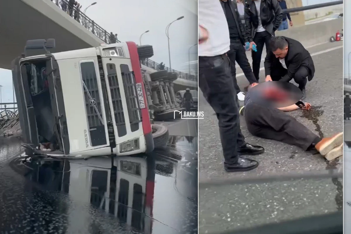 Bakıda AĞIR QƏZA - Yük maşınının daşıdığı bitum yola daşdı - VİDEO\FOTO - YENİLƏNİB