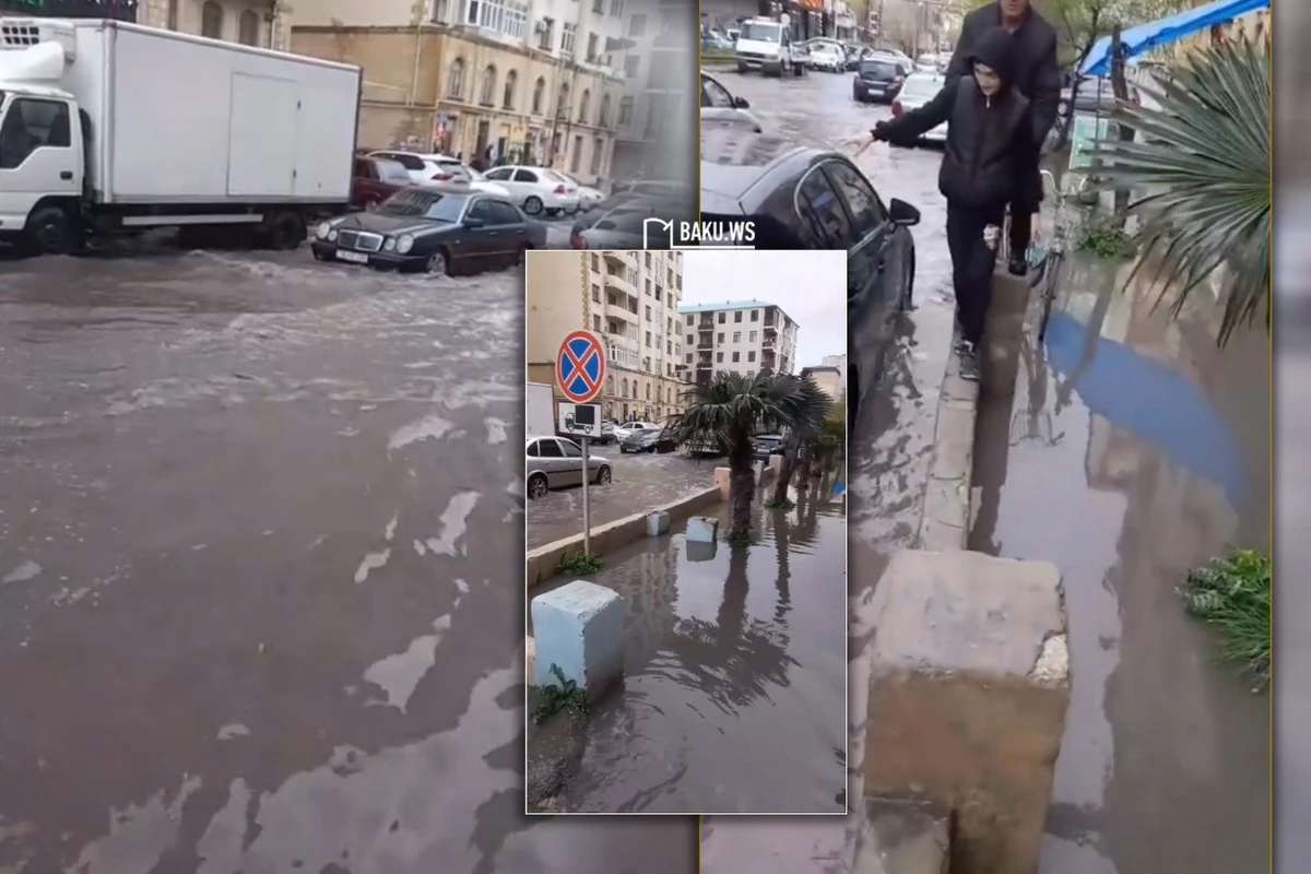Дожди превратили улицы Хырдалана в реки - ВИДЕО