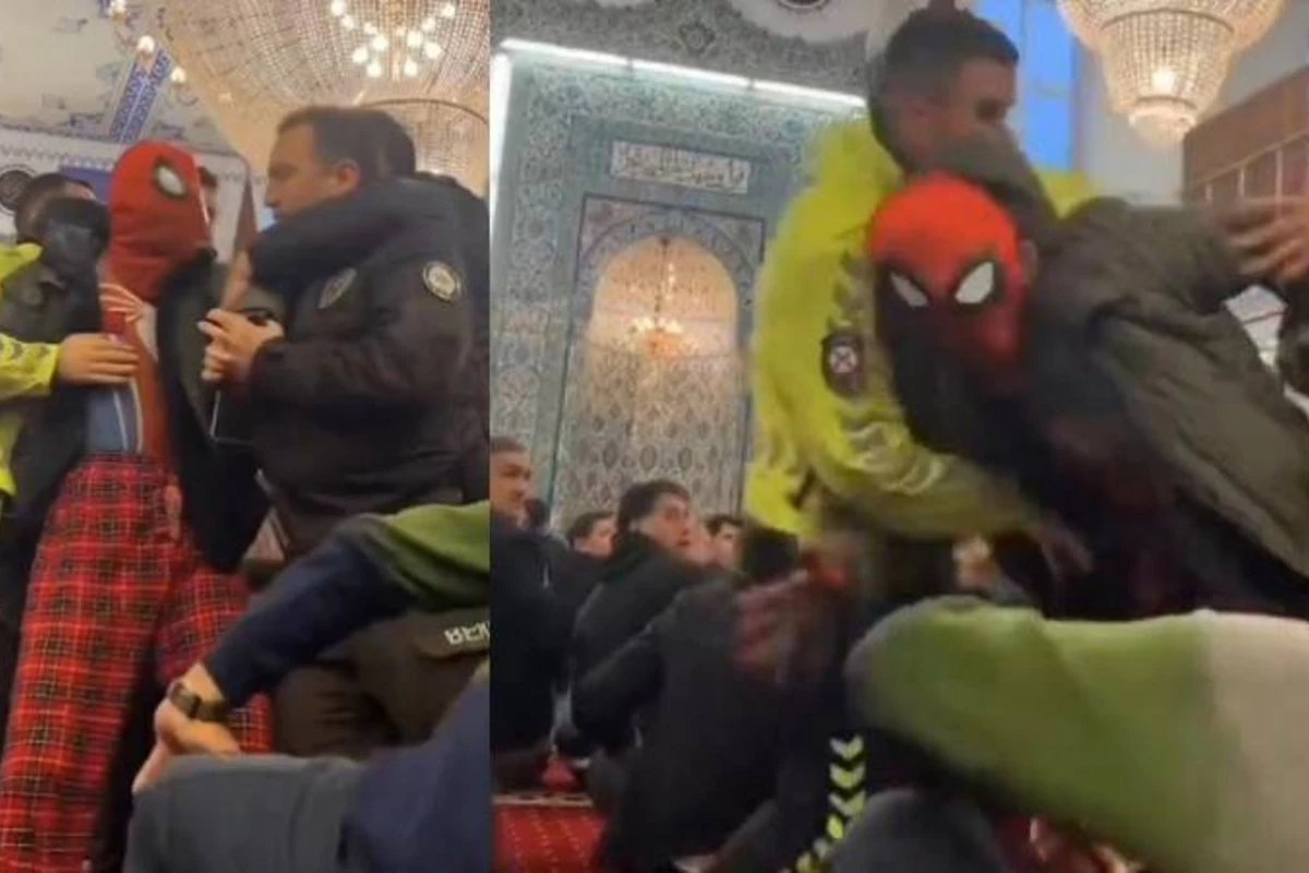 Türkiyədə bayram namazına qatılan Hörümçək adam saxlanıldı - FOTO/VİDEO