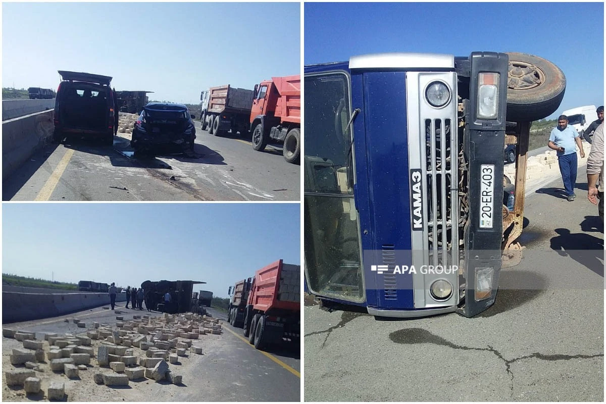 Ucarda yük maşını mikroavtobus və avtomobillə toqquşub: Xəsarət alanlar var - FOTO