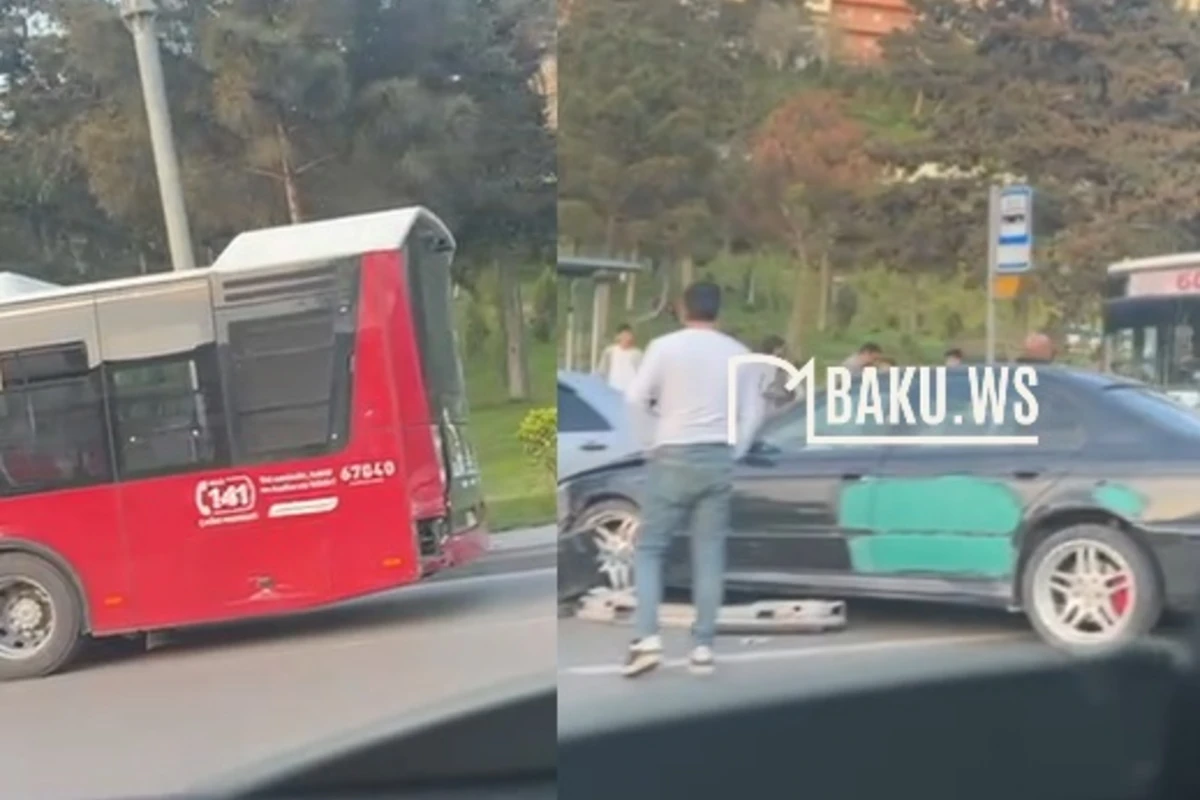 Bakıda Baku Busın avtobusu maşınla toqquşdu - VİDEO Bakıda Baku Busın avtobusu maşınla toqquşdu - VİDEO