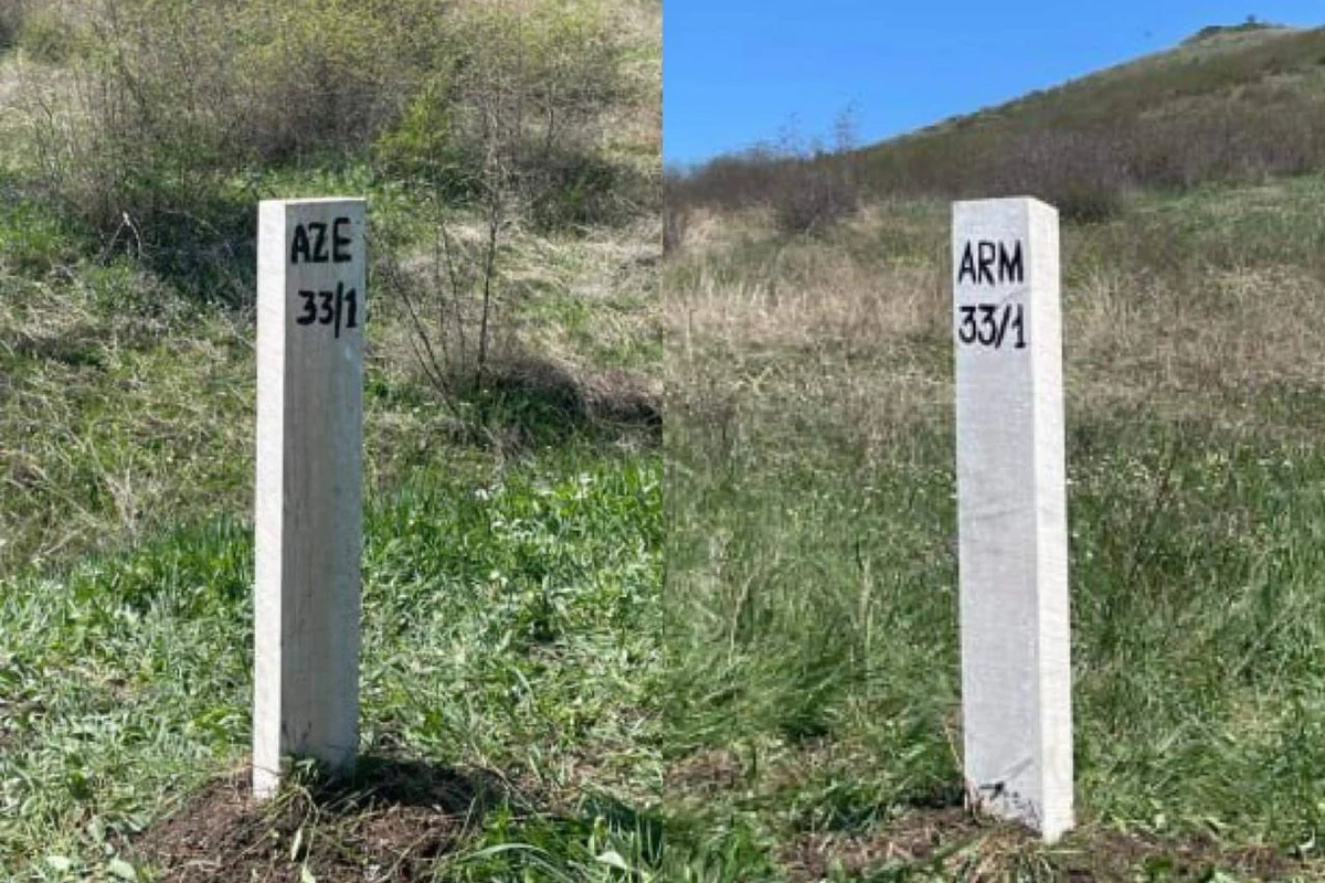Azərbaycanla Ermənistan arasında ilk sərhəd dirəyi quraşdırılıb - FOTO