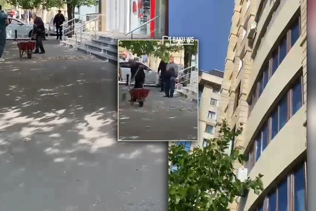 Bakıda qorxunc OLAY! - Təmirli binadan qopan beton parçaları yola düşdü - VİDEO
