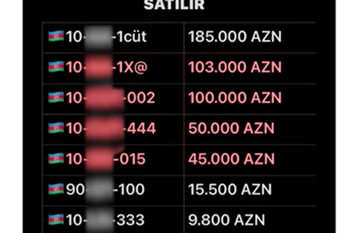 Azərbaycanda 185 min manata nömrə satılır SİYAHI - VİDEO