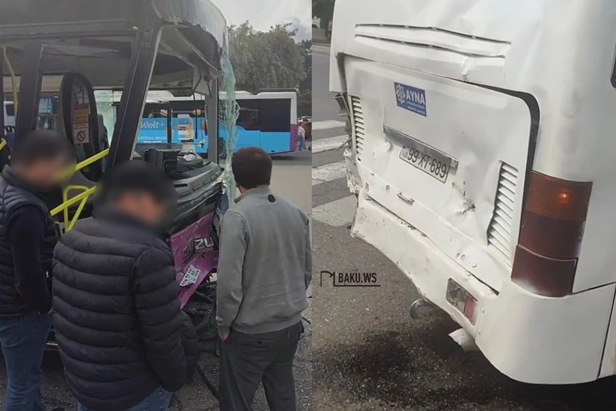 Bakıda sərnişin avtobuslarının toqquşduğu qəza yerindən görüntülər - VİDEO