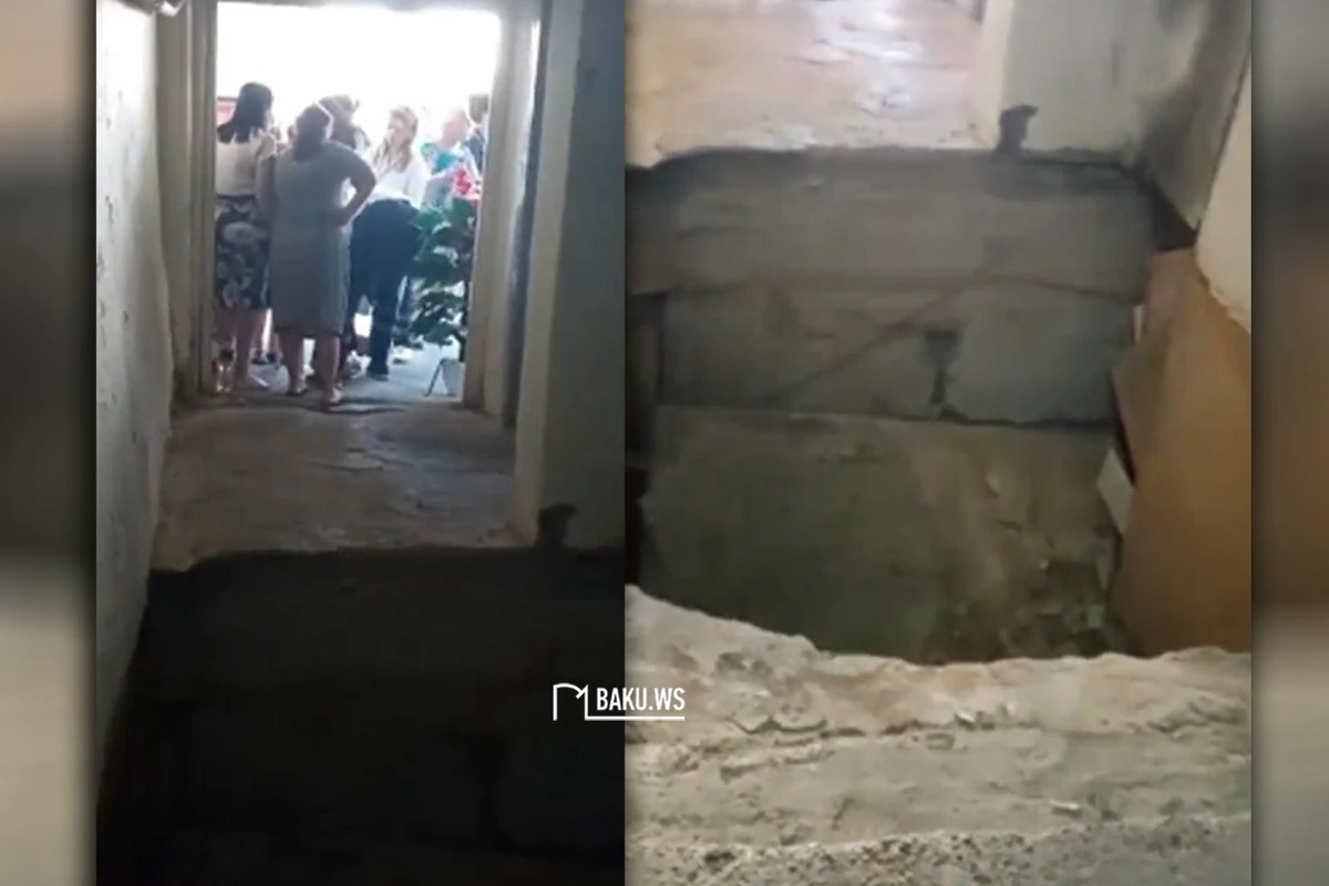 Bakıda blokun girişi çökdü, qadın yaralandı - VİDEO