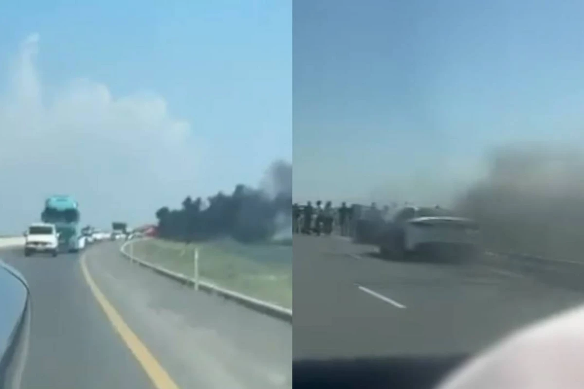 На дороге Алят-Астара загорелся легковой автомобиль - ВИДЕО