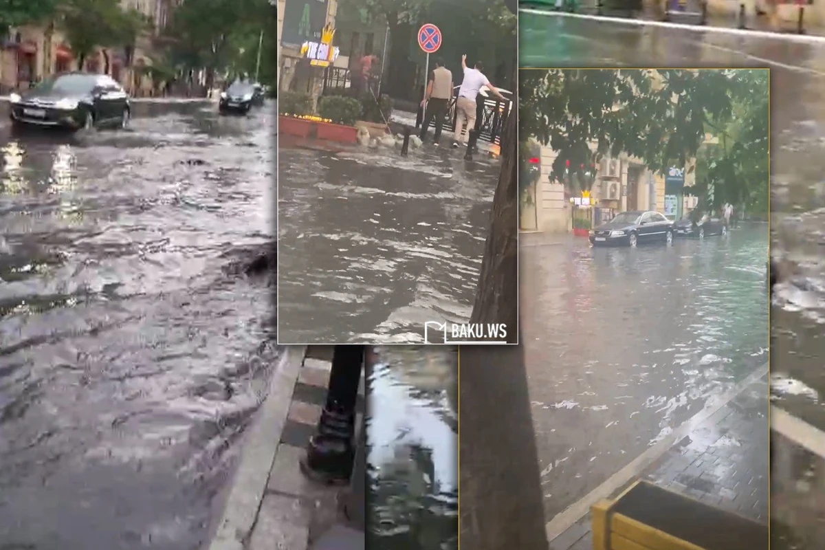 Bakının mərkəzi yağış sularına təslim oldu - VİDEO