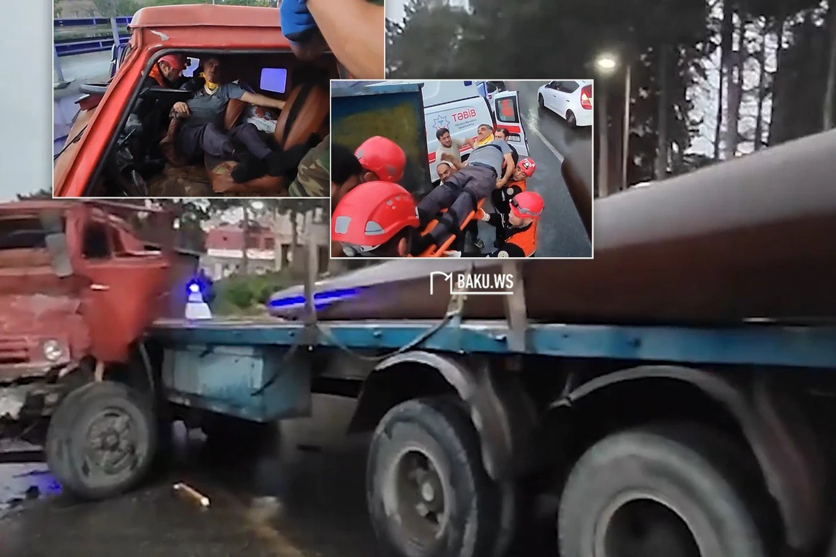 Bakıda yol qəzası - Sürücü yük maşınından belə çıxarıldı - VİDEO