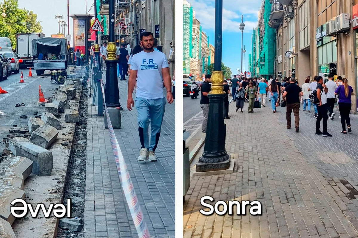 Sahil metrostansiyasının qarşısındakı səkilər genişləndirilib - FOTO