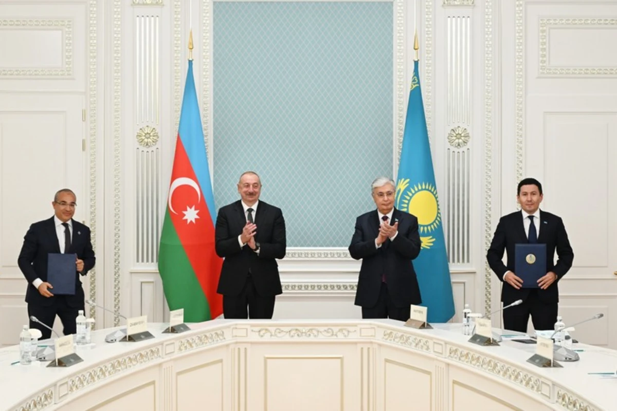 Astanada Azərbaycan ilə Qazaxıstan arasında imzalanmış Səhmdarlar Müqaviləsinin mübadiləsi mərasimi olub - FOTO